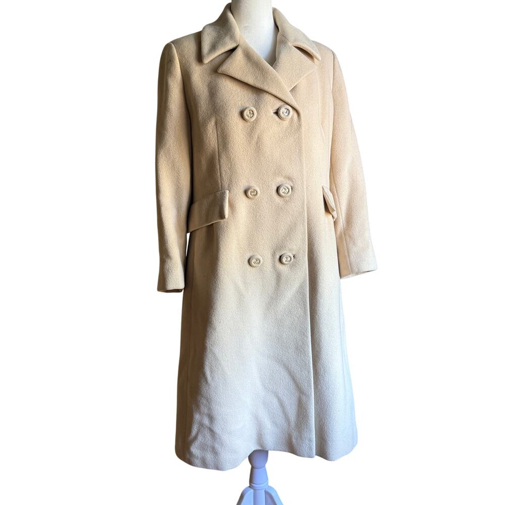 L.C. MAE | 1950s Vintage Wool Cream Double Breasted Long Coat Union Made Medium
